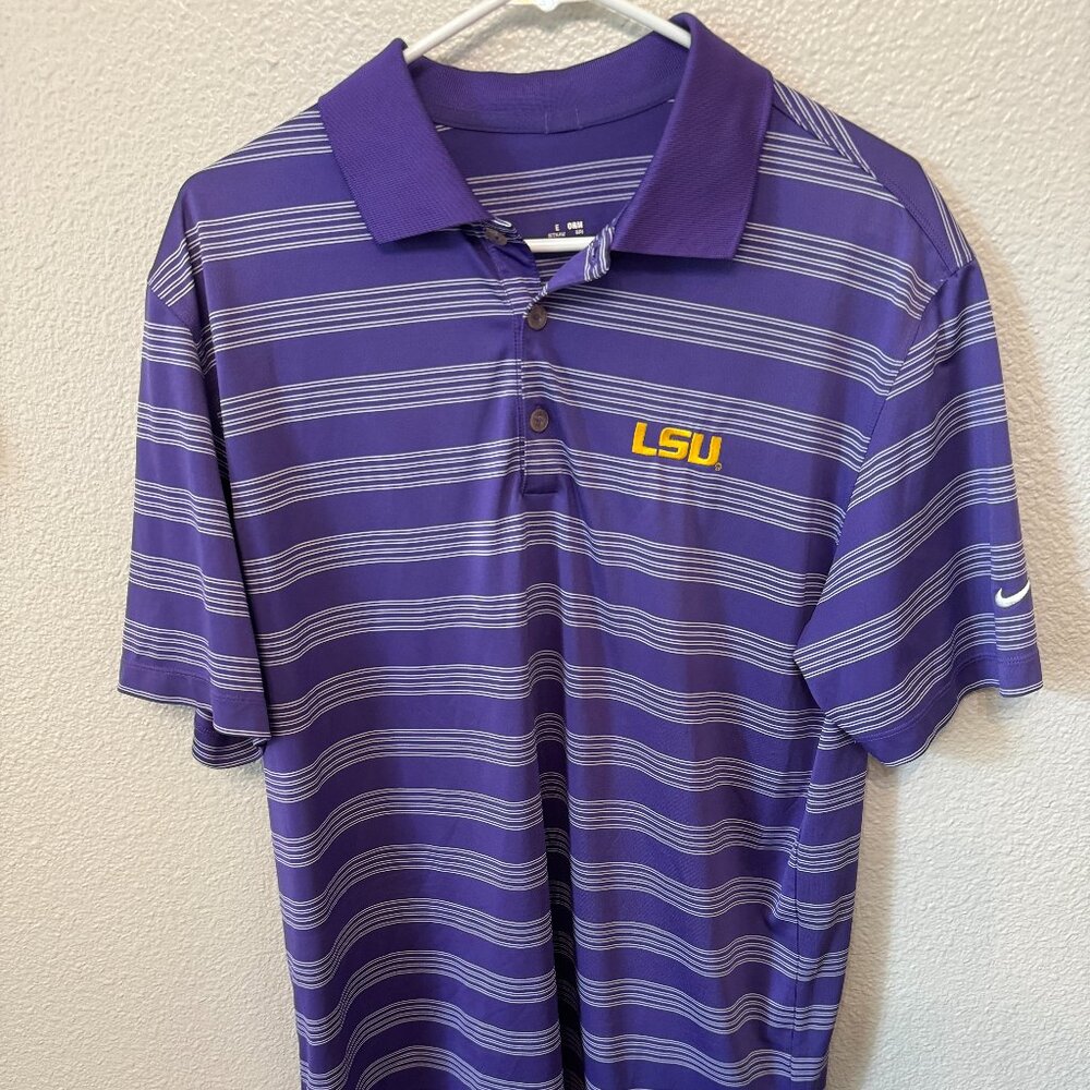 Nike Golf Size L Tour Performance Dri Fit LSU Purple Short Sleeve Polo Shirt